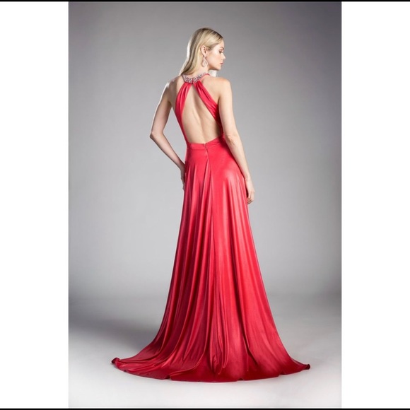 Halter Red Prom Dress - Picture 2 of 4